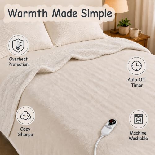 Soypipo Electric Heated Blanket 72"x84", 9 Heat Settings 10-Hour Auto-Off
