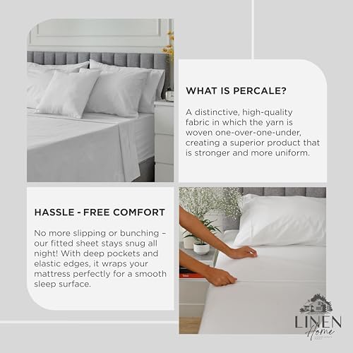 Linen Home 100% Cotton Percale King Size Fitted Sheet only, Dove Grey