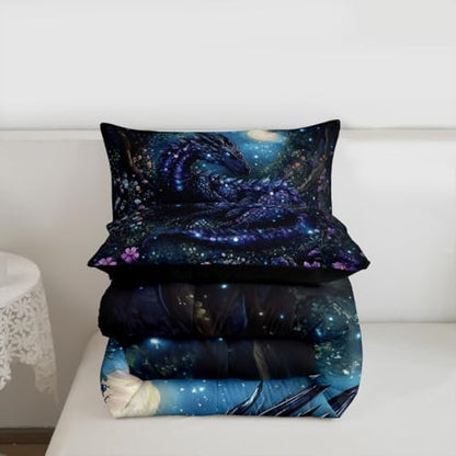 Feelyou Dragon Bedding Set Soft for Boys Girls, Jungle Dragon Comforter Set Queen Size Magical Beast Duvet Quilt Microfiber Fantasy Animal Bedroom Decor Wild Life 3 Pcs with 2 Pillow Cases