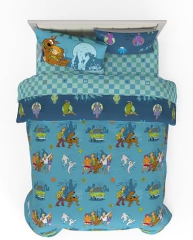 Franco Scooby Doo Scoobtober Bedding 7 Piece Super Soft Reversible Comforter and Sheet Set with Sham, Queen, (Officially Licensed Product)