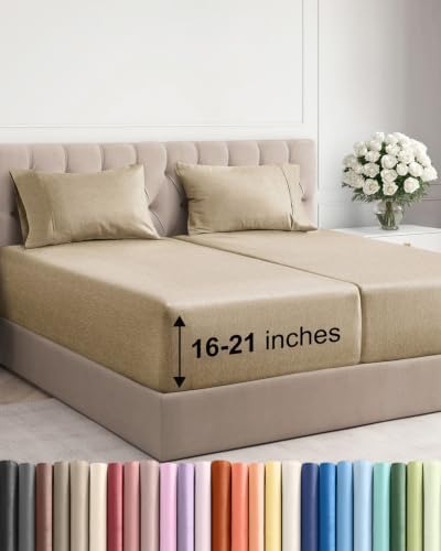Extra Deep Split King Sheet Set - Breathable & Cooling - Heathered Tan