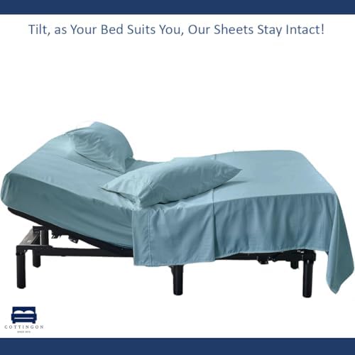 4 Piece Flex Head King Sheet Set 34" Top, 100% Egyptian Cotton, Light Blue