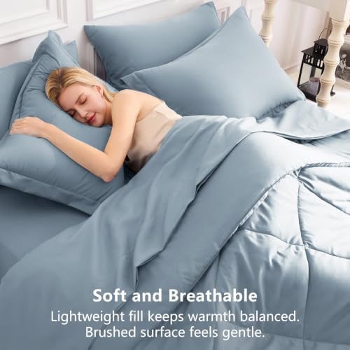CozyLux Queen Comforter Set 88"x88" Dusty Blue - 7 Piece Bed in a Bag
