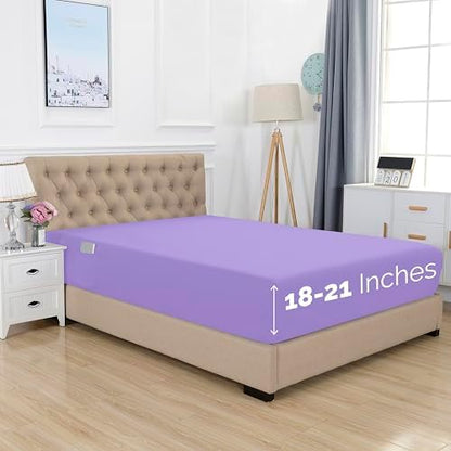 Elegant Comfort 1500 Premium Hotel Quality 18-21 Inches Deep - Extra Deep Pocket Single Fitted Sheet for High Mattress, Luxury and Softest, Smart Pocket - Wrinkle Free, Queen, Lilac