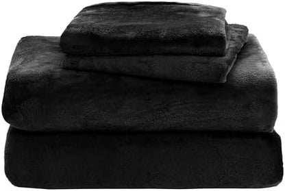 Elegant Comfort Luxuriously Soft 4-Piece Velvet Plush Flannel Sheet Set - Premium Quality - Cozy Warm, Anti-Static, Non Pilling Fuzzy Velvet Flannel Fleece Deep Pocket Sheet Set - Full, Black