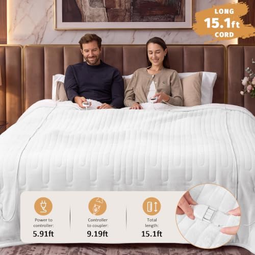 Heated Electric Blanket Queen, Dual Control, 84" x 90", Ivory White