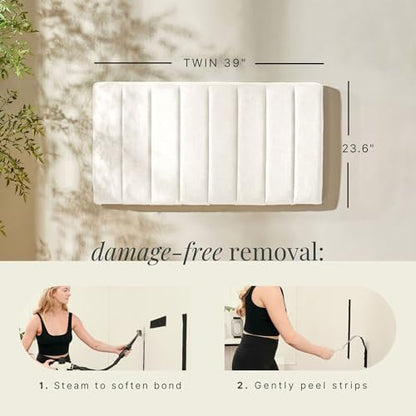 Nestl Upholstered Twin Headboard - Easy Assemble Channel Stitched Headboard Twin Size - Wall Mounted Headboards with 3D Soundproof Wall Panels Peel & Stick Floating Headboards, Off White