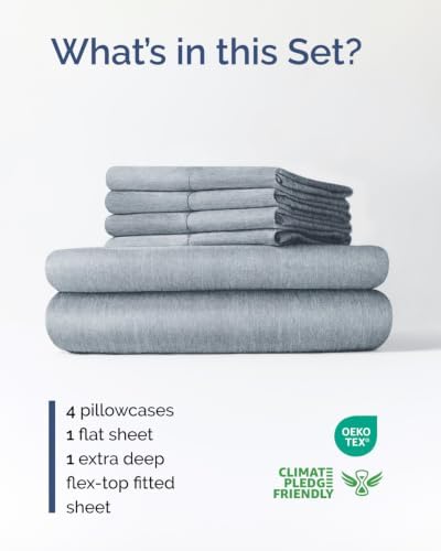 Flex Top Split Head King 6 Piece Sheet Set - Cooling - Heathered Blue