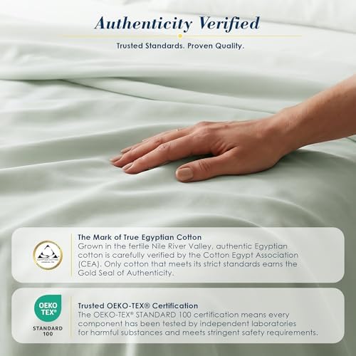 Therapedic 100% Egyptian Cotton 7 Piece Split King Sheets Set (Sage)