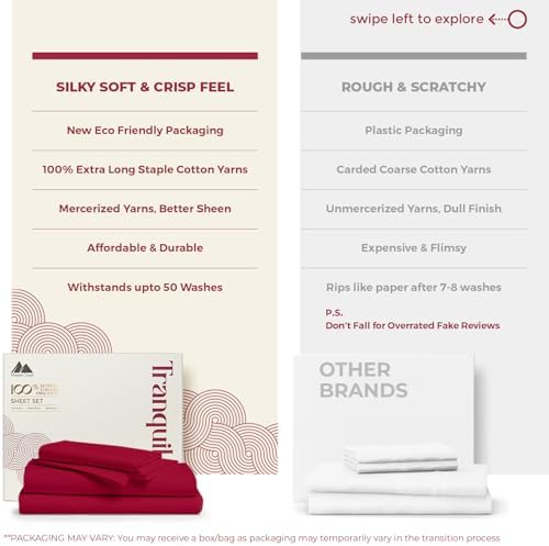 Mayfair Linen Egyptian Cotton Sheets King Size - Luxury 800 Series High Thread Count King Sheets (4 PC, Red), Soft Cooling 16" Deep Pocket Hotel Quality Bed Sheet Set - Tranquil Collection