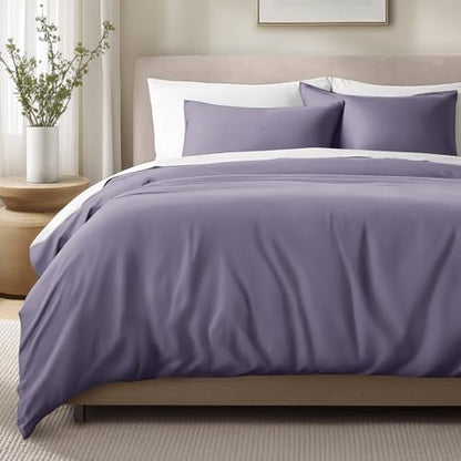 Bare Home 100% Organic Sateen Duvet Cover Set (King/Cal King, Dusty Purple)