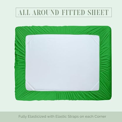 Elegant Comfort 1500 Premium Hotel Quality 18-24 Inches Deep - Extra Deep Pocket Single Fitted Sheet for High Mattress, Luxury and Softest, Smart Pocket - Wrinkle Free, Queen, Emerald Green