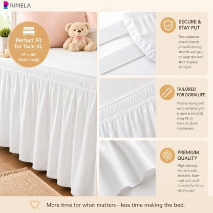 RIMELA College Dorm Bed Skirt Twin XL 36 Inch Drop, White Elastic Bedskirt
