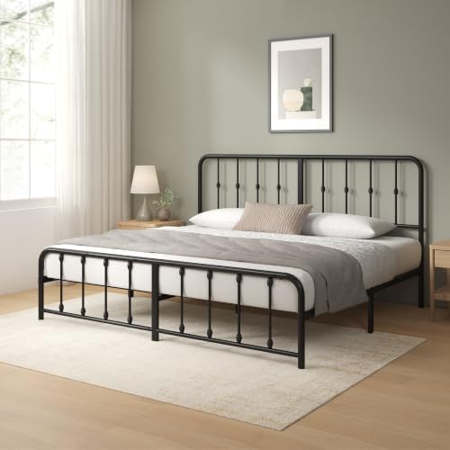 Zinus Leonardo Metal Platform Bed Frame, Victorian Spindle Headboard, King