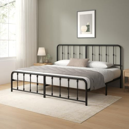 Zinus Leonardo Metal Platform Bed Frame, Victorian Spindle Headboard, King