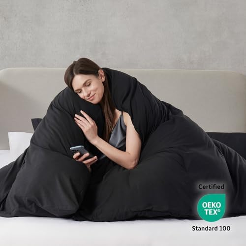 Hearth & Harbor Prewashed Twin Duvet Cover Set, Black