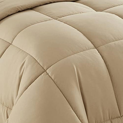 Sweet Home Collection 7 Piece Comforter Set Bag Solid Color All Season Soft Down Alternative Blanket & Luxurious Microfiber Bed Sheets, Taupe, Twin XL