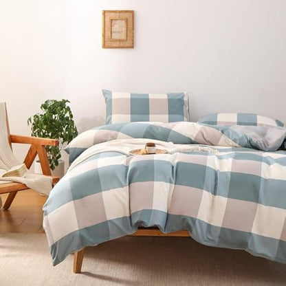 NSNLGSGC Buffalo Plaid Duvet Cover Set, Grayish Blue, King