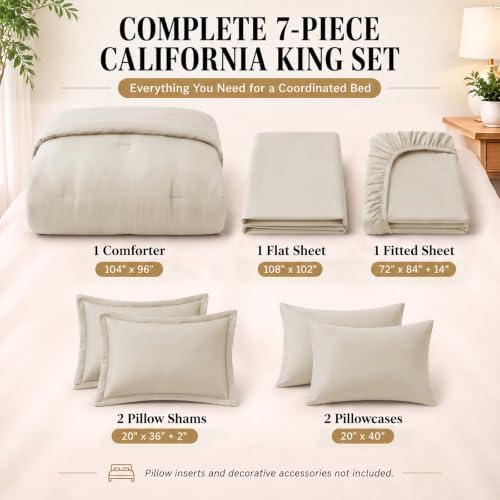 CozyLux California King Comforter Set Beige, 7 Pieces Bed in a Bag