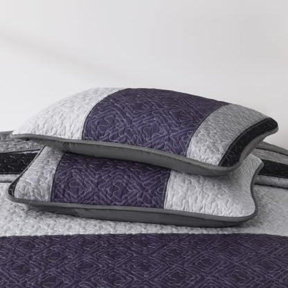 Cottolester Boho King Size Quilt Set,Black Purple Striped Bedsperads Set