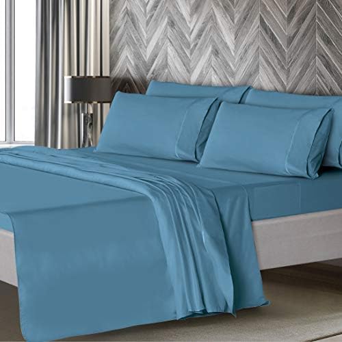 Mueller Luxury 6 PC Full Size Bed Sheets, Super Soft, Deep Pocket up to 16" Full Size Sheets, Transfers Heat, Breathes Better, Hypoallergenic, Wrinkle-Resistant, Oeko-TEX, Denim
