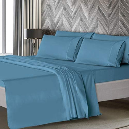 Mueller Luxury 6 PC Full Size Bed Sheets, Super Soft, Deep Pocket up to 16" Full Size Sheets, Transfers Heat, Breathes Better, Hypoallergenic, Wrinkle-Resistant, Oeko-TEX, Denim