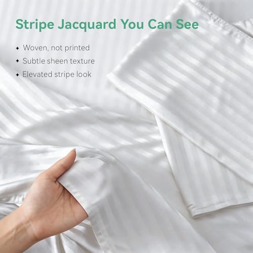 Cooling Sheets Set King Size, Viscose Derived from Bamboo for Hot Sleepers, Double Stitching, Deep Pocket to 16 Inch, Silky Soft and Breathable Bedding, 4PC (King, Jacquard White)
