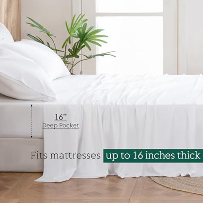 Cooling Sheets Set Twin Size, Viscose Derived from Bamboo for Hot Sleepers | Deep Pocket Up to 15 Inch | Silky Soft & Breathable Bedding - 3PC (Twin, White)