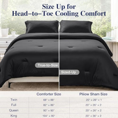 MUXHOMO Cooling Comforter Set Queen Size, Lightweight Summer Comforter for Hot Sleeper, Reversible Bedding with ICY Cooling Surface, Includes 1 Comforter (90"x90") and 2 Shams (20"x 26"), Black