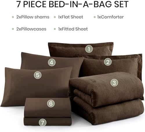 Monbix Oversized Queen Comforter Set 7 Pieces Chocolate Brown Bed in a Bag