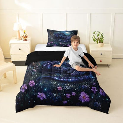 Feelyou Dragon Bedding Set Soft for Boys Girls, Jungle Dragon Comforter Set Twin Size Magical Beast Duvet Quilt Microfiber Fantasy Animal Bedroom Decor Wild Life 2 Pcs with 1 Pillow Cases