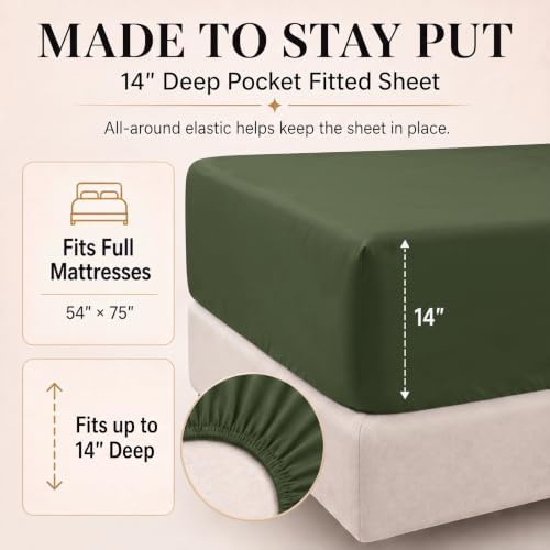 CozyLux Full Size Comforter Set Olive Green, 7 Pieces Bed in a Bag
