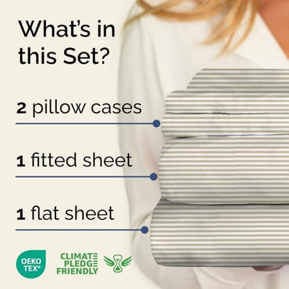 King 4 Piece Striped Sheet Set - Soft, Breathable & Cooling - Beige Ombre