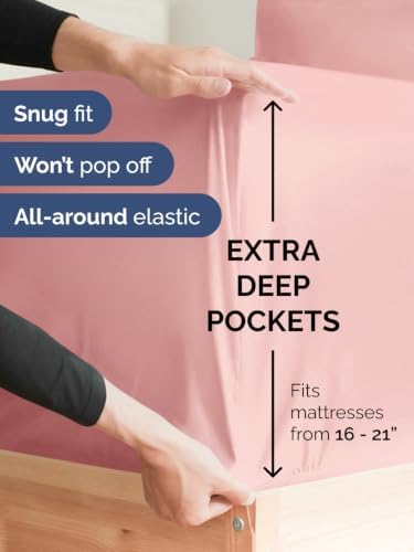 Extra Deep Pocket Twin Size Sheet Set - Breathable & Cooling - Baby Pink