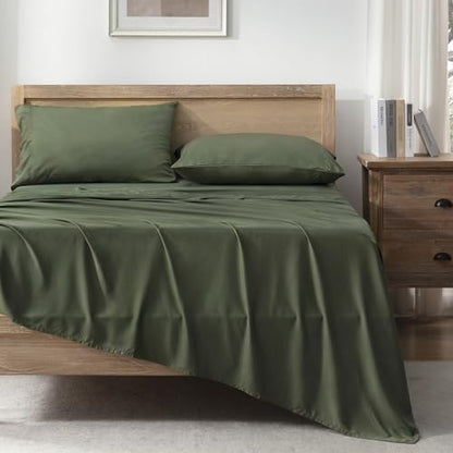 Andency King Sheets Set 100% Viscose Derived from Bamboo, Olive Green