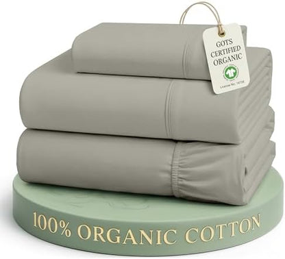 Lane Linen Twin Sheet Set 100% Organic Cotton Cooling Soft 3pc - Silver