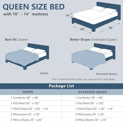 CozyLux Oversized Queen Comforter Set 98"x98", 7 Piece, Light Grey