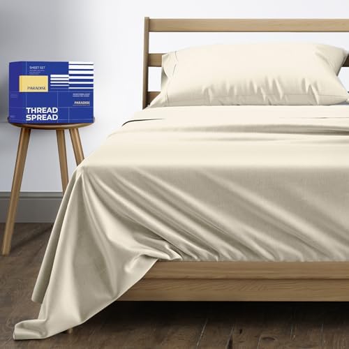 THREAD SPREAD Twin XL Size Bed Sheets Set, Luxury 1000 Series 100% Egyptian Cotton Sheets Twin XL Size (3 PC, Ivory), Silky Soft, Cooling, Sateen Weave, 16" Deep Pocket Hotel Quality Sheet Set