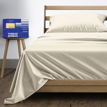 THREAD SPREAD Twin XL Size Bed Sheets Set, Luxury 1000 Series 100% Egyptian Cotton Sheets Twin XL Size (3 PC, Ivory), Silky Soft, Cooling, Sateen Weave, 16" Deep Pocket Hotel Quality Sheet Set