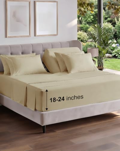Extra Deep Flex Top Split Head King Sheet Set - 6pc Cooling Sheets - Beige