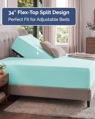 CGK Linens Extra Deep Flex Top Split Head King Fitted Sheet Only - Spa Blue