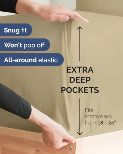 CGK Linens 2 Pack Extra Deep Full Fitted Sheets - Beige