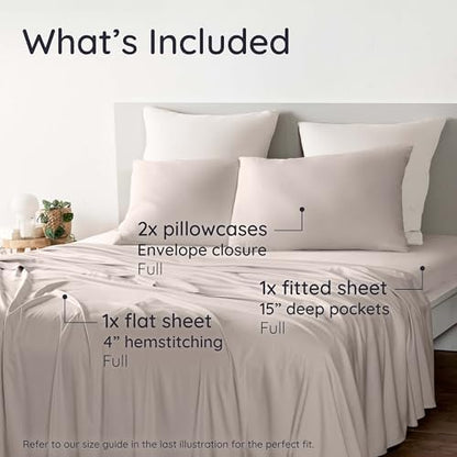 Bambaw 100% Viscose Derived from Bamboo Sheets Full Size Set – 4pcs Cooling Sheets Full Size, Perfect for Hot Sleepers, Luxury & Buttery Soft Sheet Set, with Elastic Corner Straps (Sand)