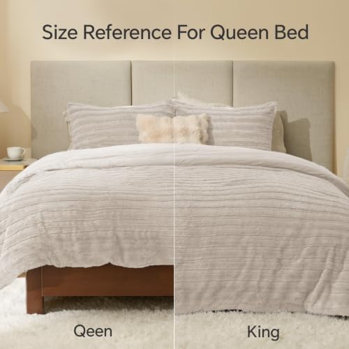 BEDELITE Faux Fur Queen Comforter Set, Fluffy Bed Set, Linen
