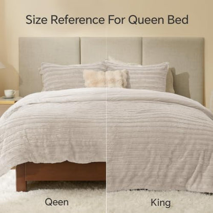 BEDELITE Faux Fur Queen Comforter Set, Fluffy Bed Set, Linen