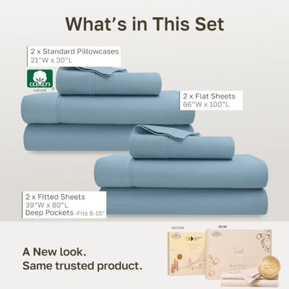California Design Den 2-Pack 100% Cotton Sateen Twin XL Bedsheets, Sky Blue