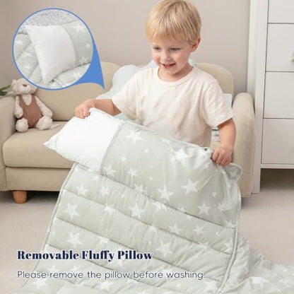 PHF Toddler Nap Mat with Removable Pillow and Minky Blanket, Rollup Design Kids Sleeping Mat, Slumber Bags for Boys Girls, 55"x23" Toddler Sleeping Bag for Daycare Preschool Travel Camping, Stars