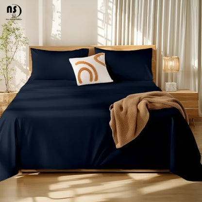 NON Sticky cotton Twin 4 Piece Sheet Set, 100% Long Staple Cotton, Soft Cooling Hotel Luxury Bedding Sheets, Deep Pocket Fits 10" to 18" Mattress, 39" x 75", Navy Blue Solid
