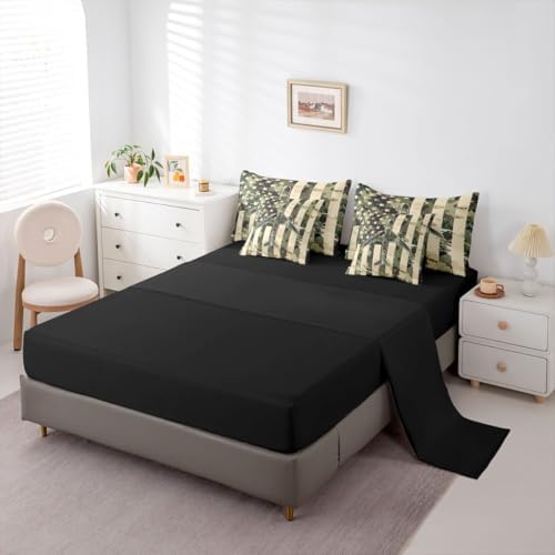 Erosebridal 7 Pcs Camo American Flag Comforter Set Queen Camouflage Military Aircraft Bedding Set for Boys Kids Teens Men Army Green Airplane Bed in A Bag with Sheets Vintage Patriotic Plane Bed Sets