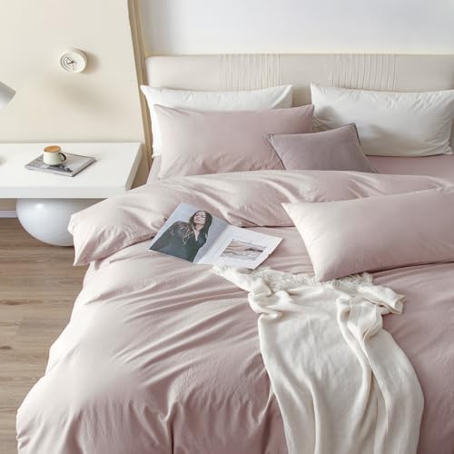 JIYUAN California King Washed Cotton Duvet Cover Set, Relaxed Linen Feel
